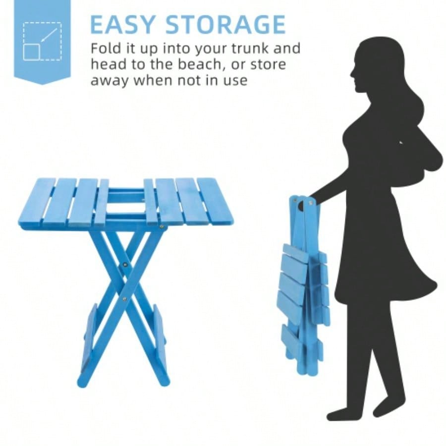 Folding Square Table Patio Outdoor solid wood Table Backyard, Balcony, Portable Design Space - Saving Blue Color