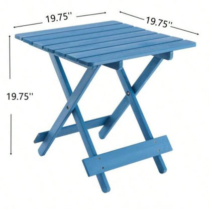 Folding Square Table Patio Outdoor solid wood Table Backyard, Balcony, Portable Design Space - Saving Blue Color