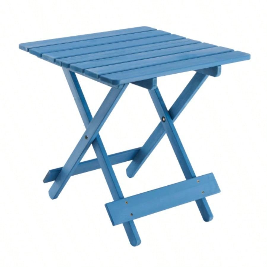 Folding Square Table Patio Outdoor solid wood Table Backyard, Balcony, Portable Design Space - Saving Blue Color