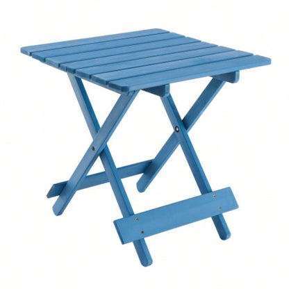 Folding Square Table Patio Outdoor solid wood Table Backyard, Balcony, Portable Design Space - Saving Blue Color