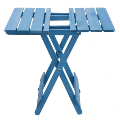 Folding Square Table Patio Outdoor solid wood Table Backyard, Balcony, Portable Design Space - Saving Blue Color