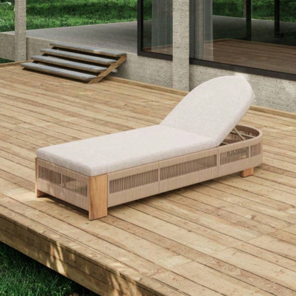 Outdoor Rattan rope Acacia Wood Side Table - Patio Balcony Furniture Garden, Yard, Balcony - Weather ResistantRope Beige, Natural Iron