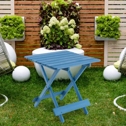 Folding Square Table Patio Outdoor solid wood Table Backyard, Balcony, Portable Design Space - Saving Blue Color