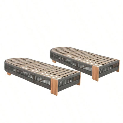 Outdoor Rattan rope Acacia Wood Side Table - Patio Balcony Furniture Garden, Yard, Balcony - Weather ResistantRope Beige, Natural Iron
