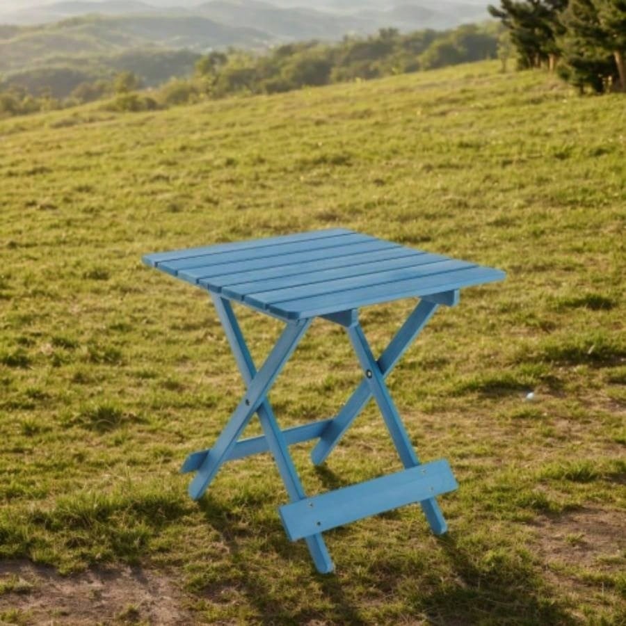 Folding Square Table Patio Outdoor solid wood Table Backyard, Balcony, Portable Design Space - Saving Blue Color