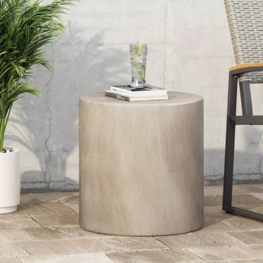 Outdoor LightWeight Concrete Side Table, Light Gray