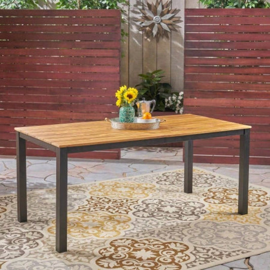 Rectangular Outdoor Dining Table, 71L Acacia Wood Patio Table, Outdoor Farmhouse Bistro Table Yard, Garden, Poolside, Deck