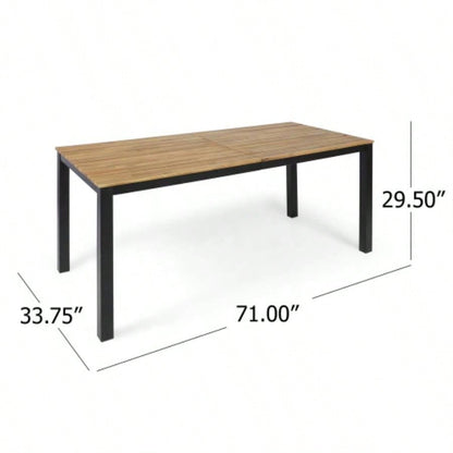 Rectangular Outdoor Dining Table, 71L Acacia Wood Patio Table, Outdoor Farmhouse Bistro Table Yard, Garden, Poolside, Deck