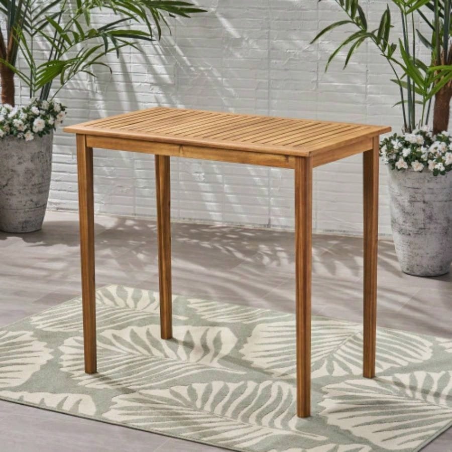 Outdoor Minimalist Acacia Wood Rectangle Bar Table - Teak