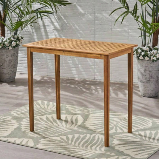 Outdoor Minimalist Acacia Wood Rectangle Bar Table - Teak