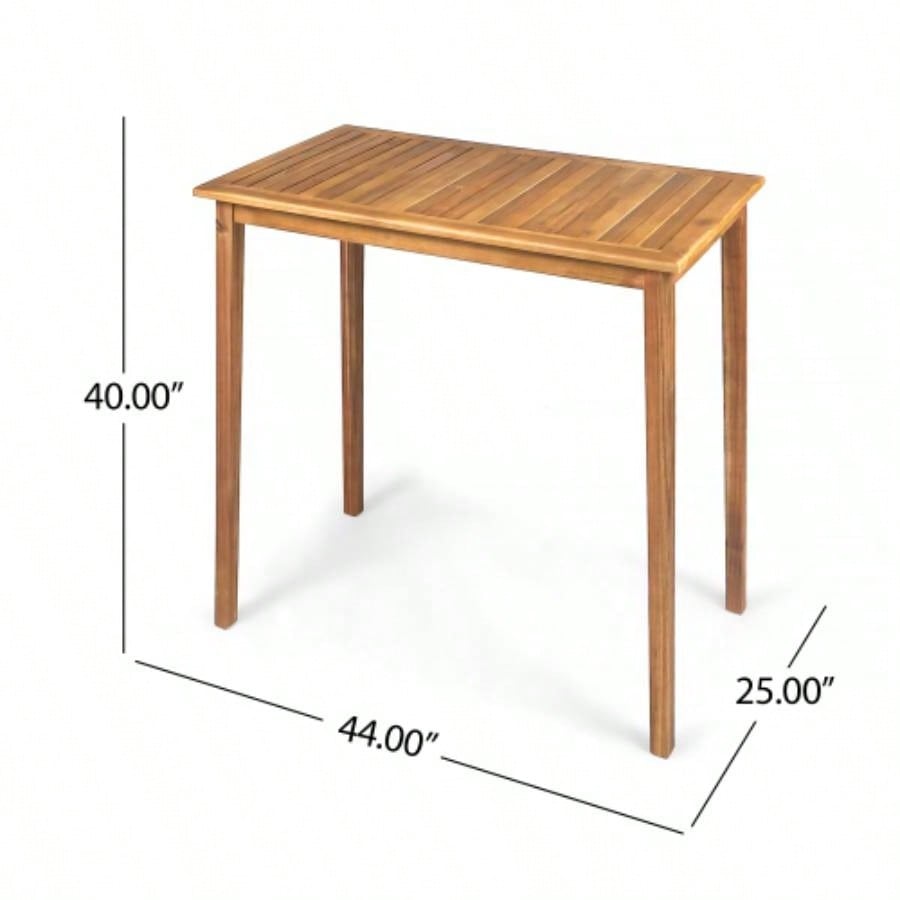 Outdoor Minimalist Acacia Wood Rectangle Bar Table - Teak