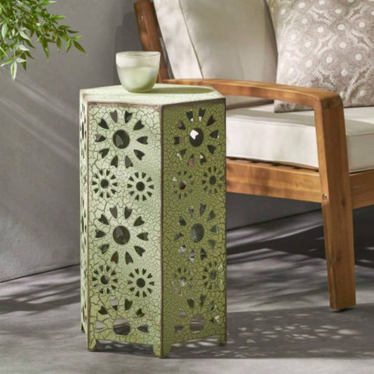 Galore 14 Side Table with Sunburst Cut Out Design, Green