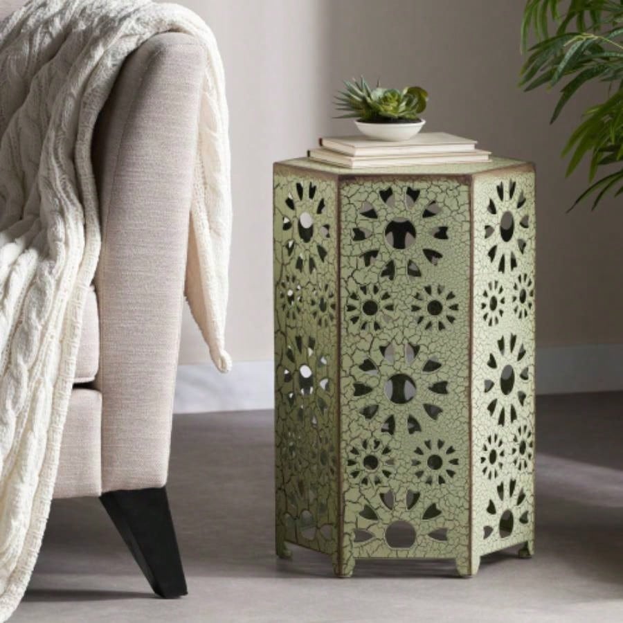 Galore 14 Side Table with Sunburst Cut Out Design, Green