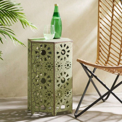 Galore 14 Side Table with Sunburst Cut Out Design, Green