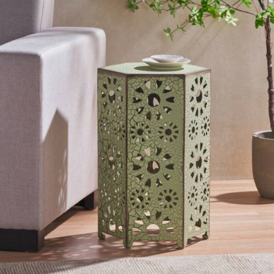 Galore 14 Side Table with Sunburst Cut Out Design, Green