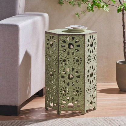 Galore 14 Side Table with Sunburst Cut Out Design, Green