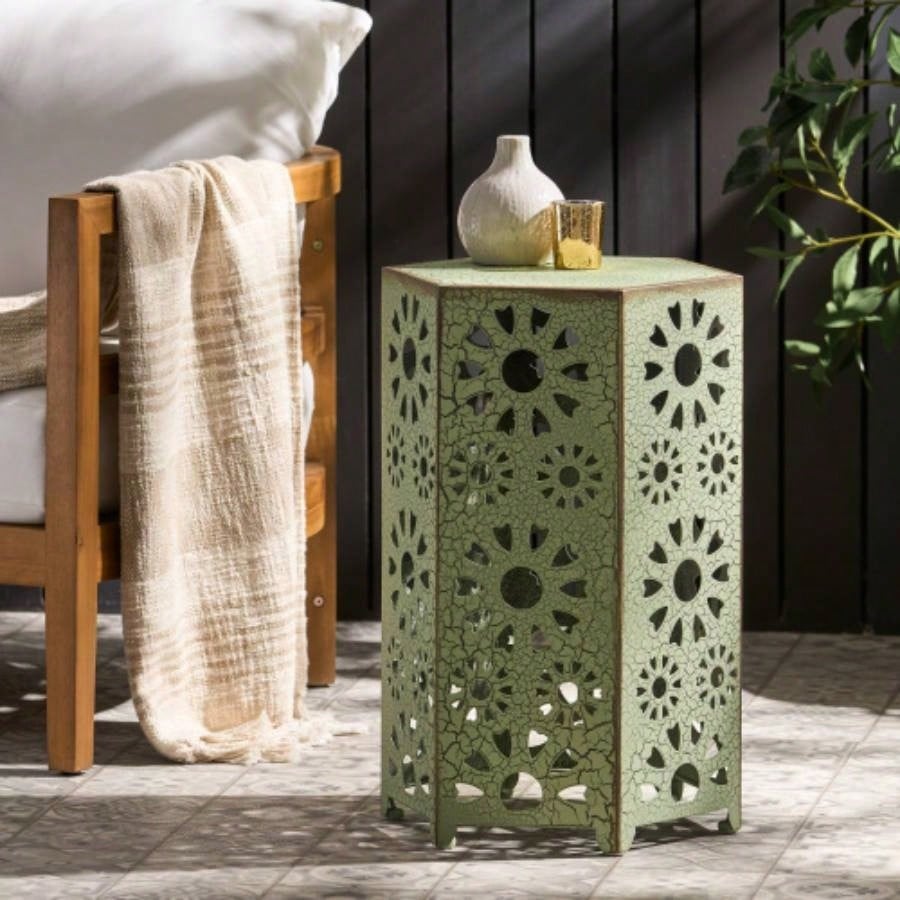 Galore 14 Side Table with Sunburst Cut Out Design, Green