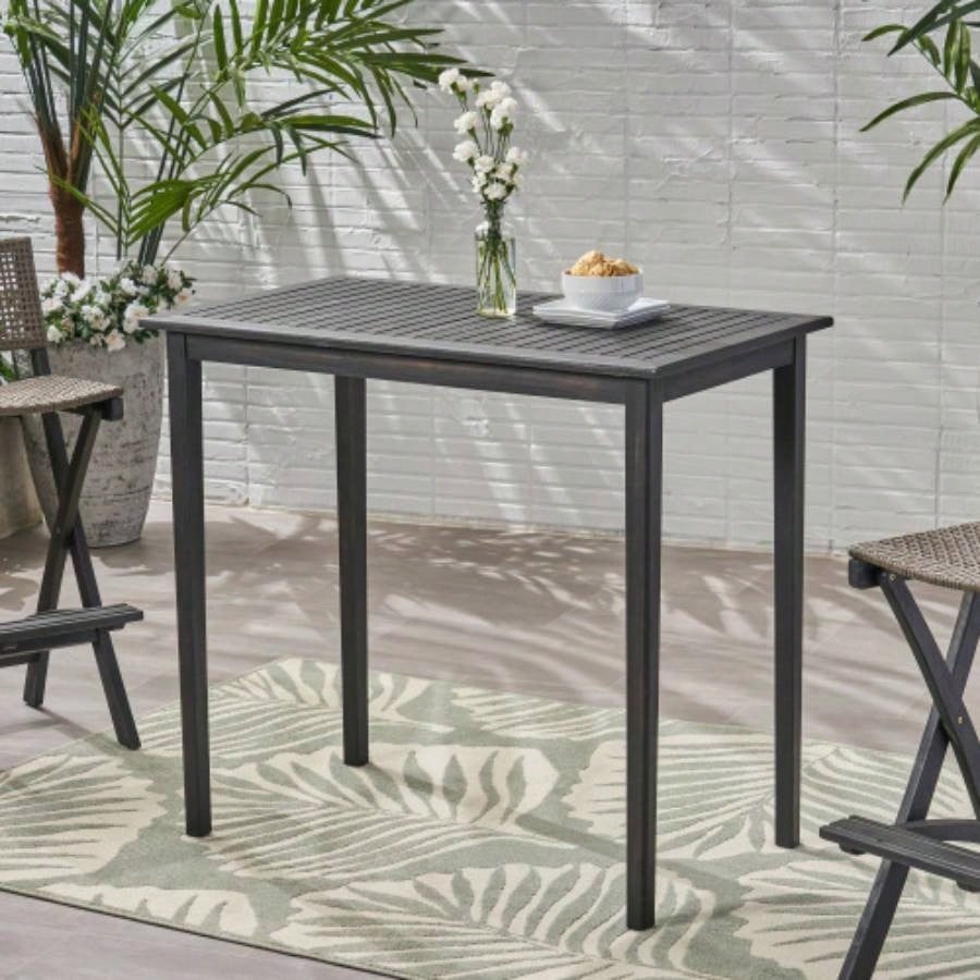 Outdoor Minimalist Acacia Wood Rectangle Bar Table - Teak