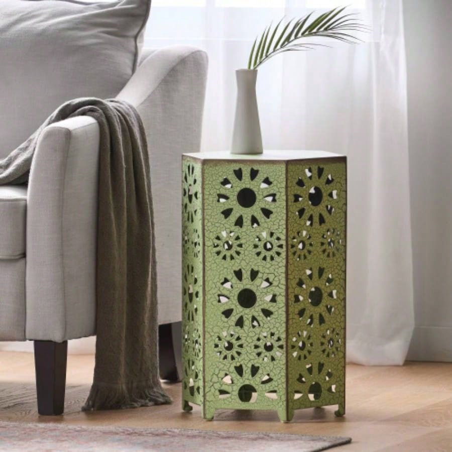 Galore 14 Side Table with Sunburst Cut Out Design, Green