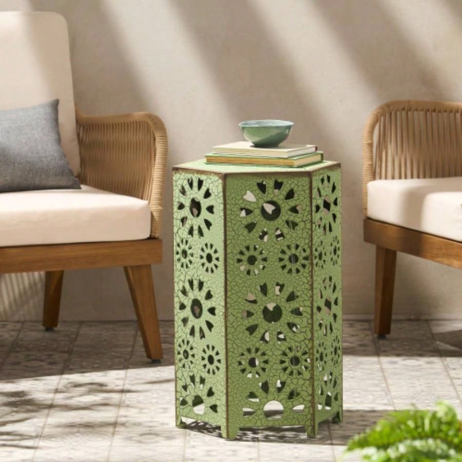 Galore 14 Side Table with Sunburst Cut Out Design, Green