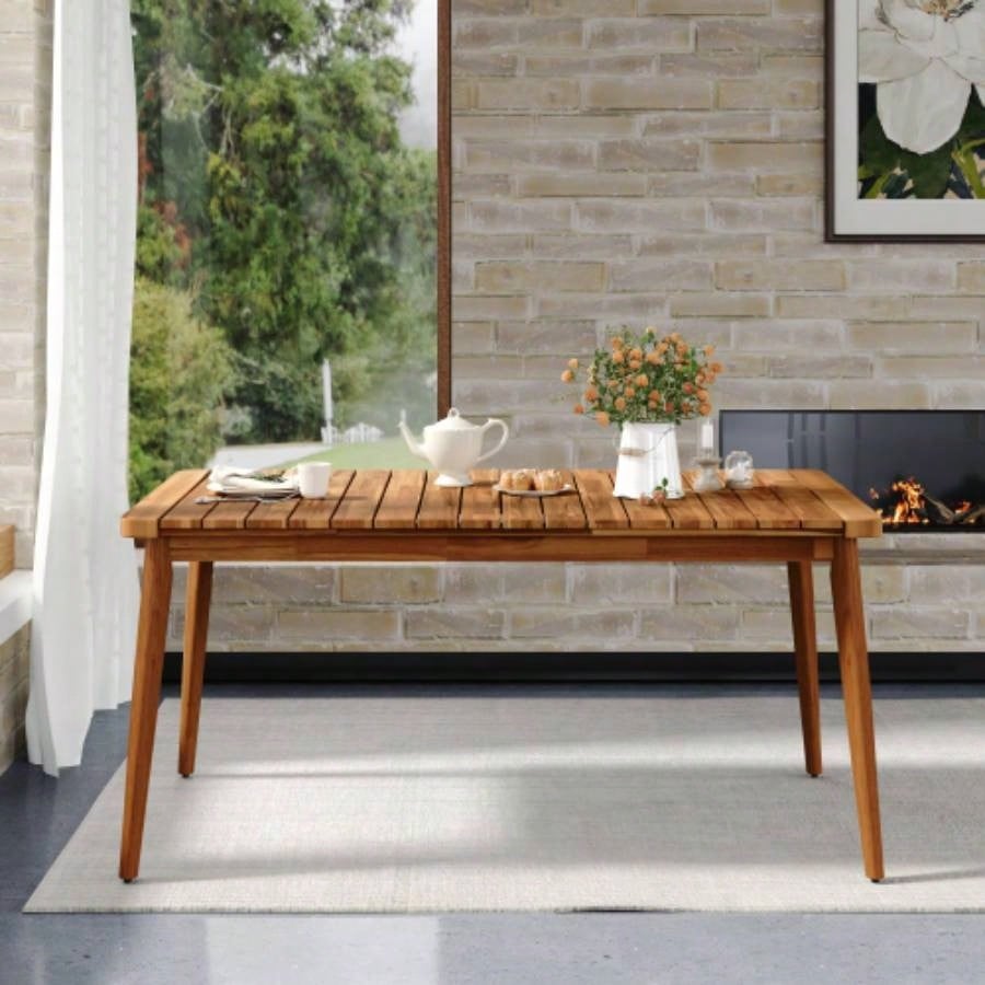 Acacia Wood Dining Table 6 - Person Outdoor Table, Farmhouse Furniture Patio, Garden, Backyard, Teak 180 LBS Weight Capacity 63L