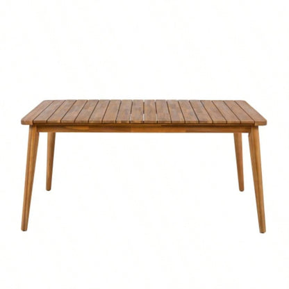 Acacia Wood Dining Table 6 - Person Outdoor Table, Farmhouse Furniture Patio, Garden, Backyard, Teak 180 LBS Weight Capacity 63L