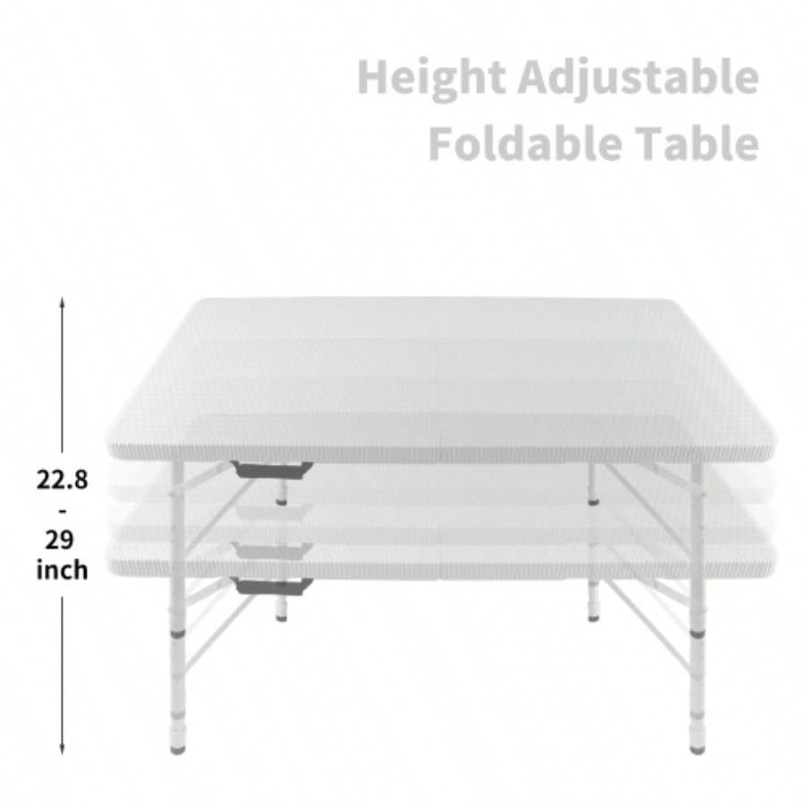 4ft Rattan Folding Table IndoorOutdoor, Portable Foldable Table Rattan Plaited White