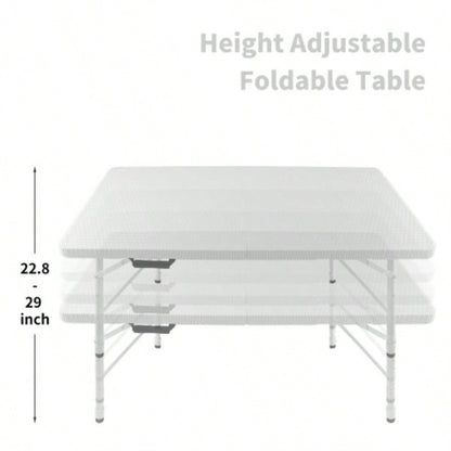4ft Rattan Folding Table IndoorOutdoor, Portable Foldable Table Rattan Plaited White