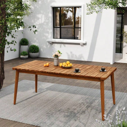 Acacia Wood Dining Table 6 - Person Outdoor Table, Farmhouse Furniture Patio, Garden, Backyard, Teak 180 LBS Weight Capacity 63L