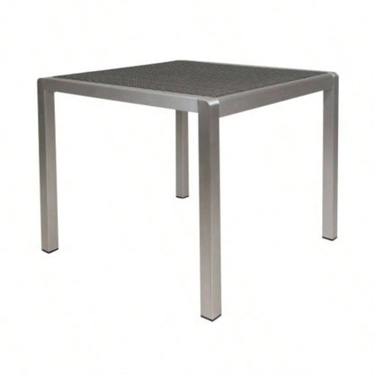 Outdoor Dining Table - Anodized Aluminum - Wicker Table Top - Square - Silver and Gray - 35