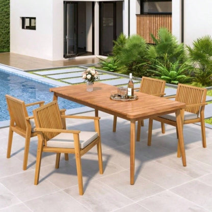 Acacia Wood Dining Table 6 - Person Outdoor Table, Farmhouse Furniture Patio, Garden, Backyard, Teak 180 LBS Weight Capacity 63L