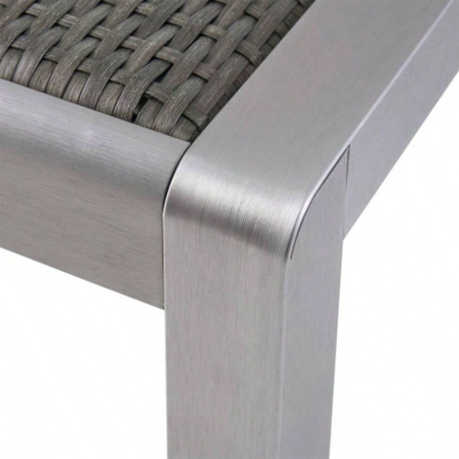 Outdoor Dining Table - Anodized Aluminum - Wicker Table Top - Square - Silver and Gray - 35