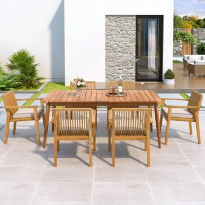 Acacia Wood Dining Table 6 - Person Outdoor Table, Farmhouse Furniture Patio, Garden, Backyard, Teak 180 LBS Weight Capacity 63L