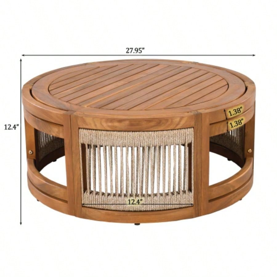 27.95 Acacia Wood Outdoor Coffee Table - Handwoven Rope Accent Boho Patio Table with All - Weather Durability