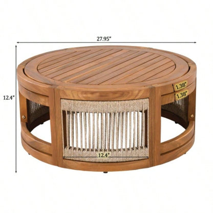 27.95 Acacia Wood Outdoor Coffee Table - Handwoven Rope Accent Boho Patio Table with All - Weather Durability