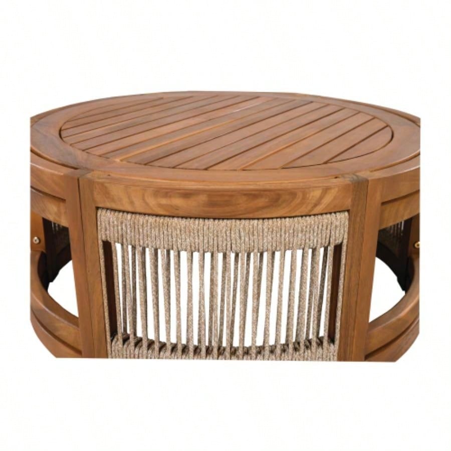 27.95 Acacia Wood Outdoor Coffee Table - Handwoven Rope Accent Boho Patio Table with All - Weather Durability