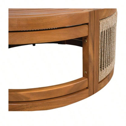 27.95 Acacia Wood Outdoor Coffee Table - Handwoven Rope Accent Boho Patio Table with All - Weather Durability