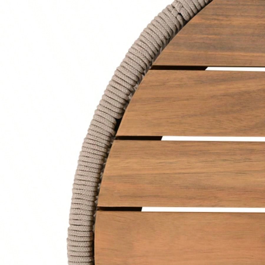 Outdoor Rattan rope Acacia Wood Coffee Table - Patio Balcony Furniture Garden, Yard, Balcony - Weather ResistantRope Beige, Natural Iron