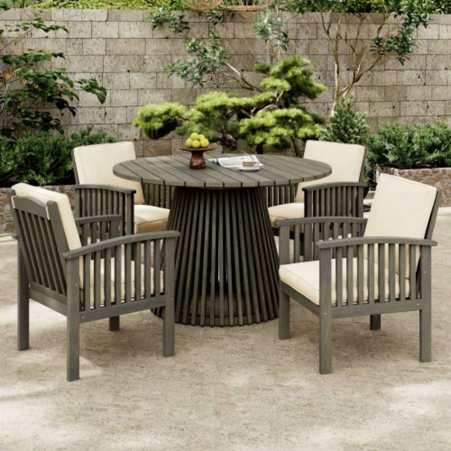 Outdoor Acacia Wood Patio Dining Table, 47.25 - inch - large round dining table, Backyard, Lawn, Balcony,