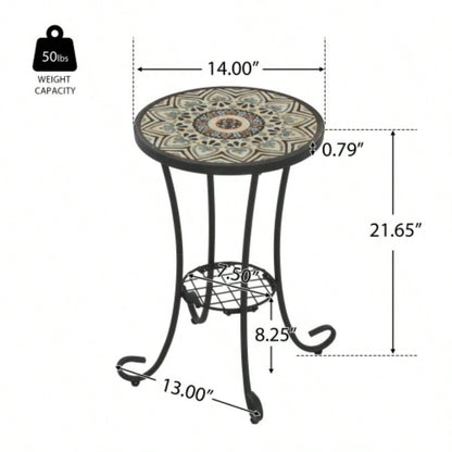 Patio Side Table with Shelf, Brown+Black
