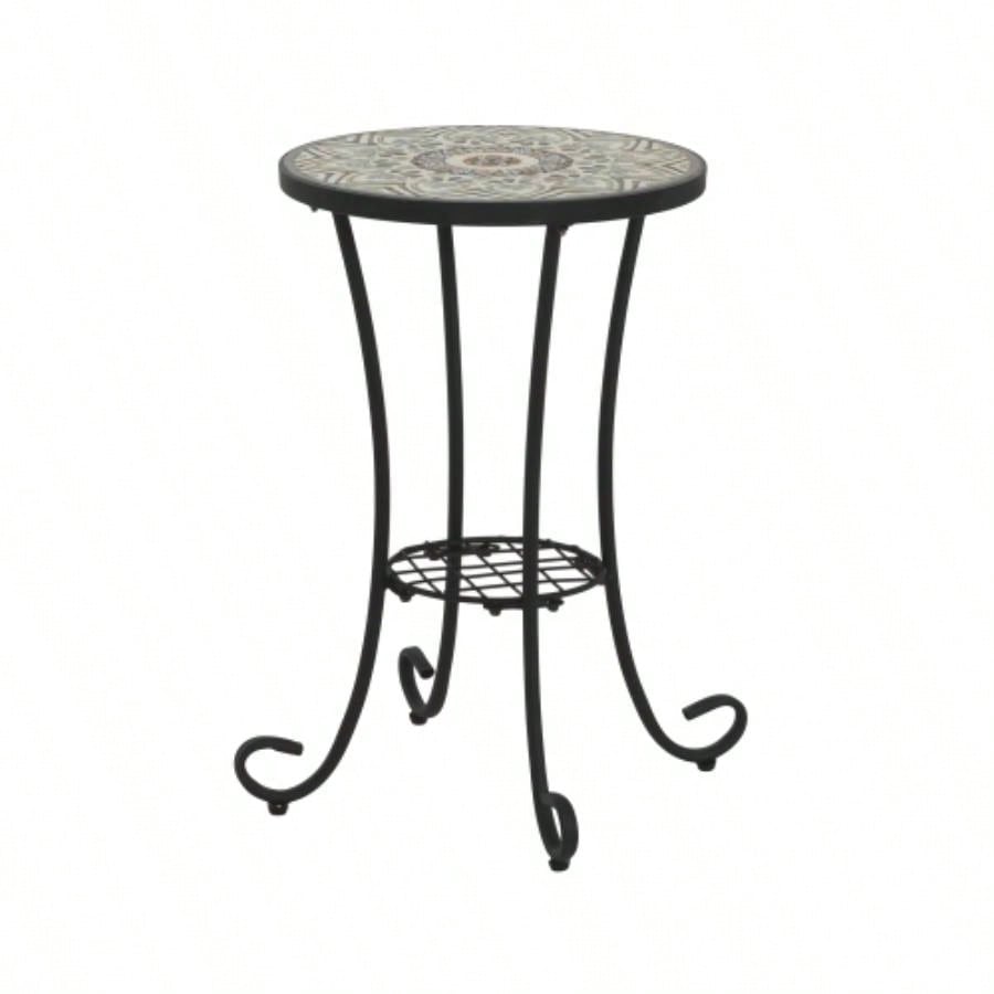 Patio Side Table with Shelf, Brown+Black