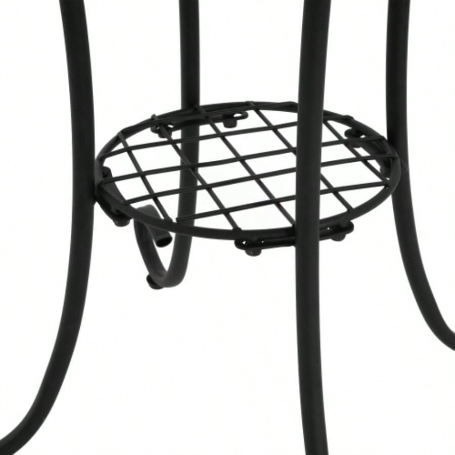 Patio Side Table with Shelf, Brown+Black