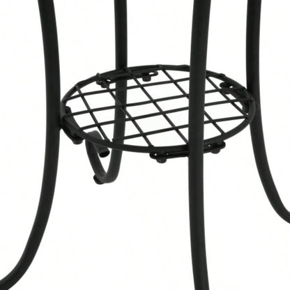 Patio Side Table with Shelf, Brown+Black