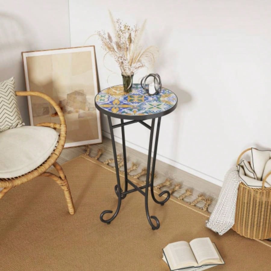 Patio Side Table with Shelf, Brown+Black