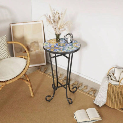 Patio Side Table with Shelf, Brown+Black