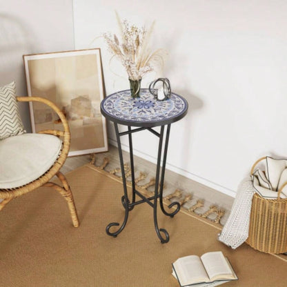 Patio Side Table with Shelf, Brown+Black