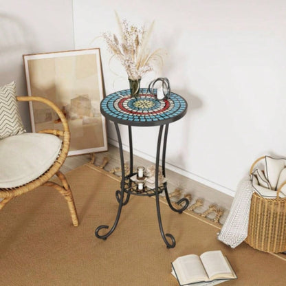 Patio Side Table with Shelf, Brown+Black
