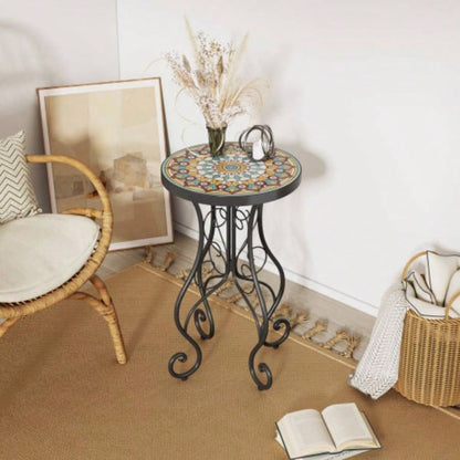 Patio Side Table with Shelf, Brown+Black
