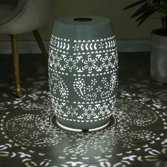 Side Table with Built - in Battery, Stunning Flower Pattern at Night, Friendly and Energy Efficient Outdoor Furniture, Patios Gardens and BackyardsWhite