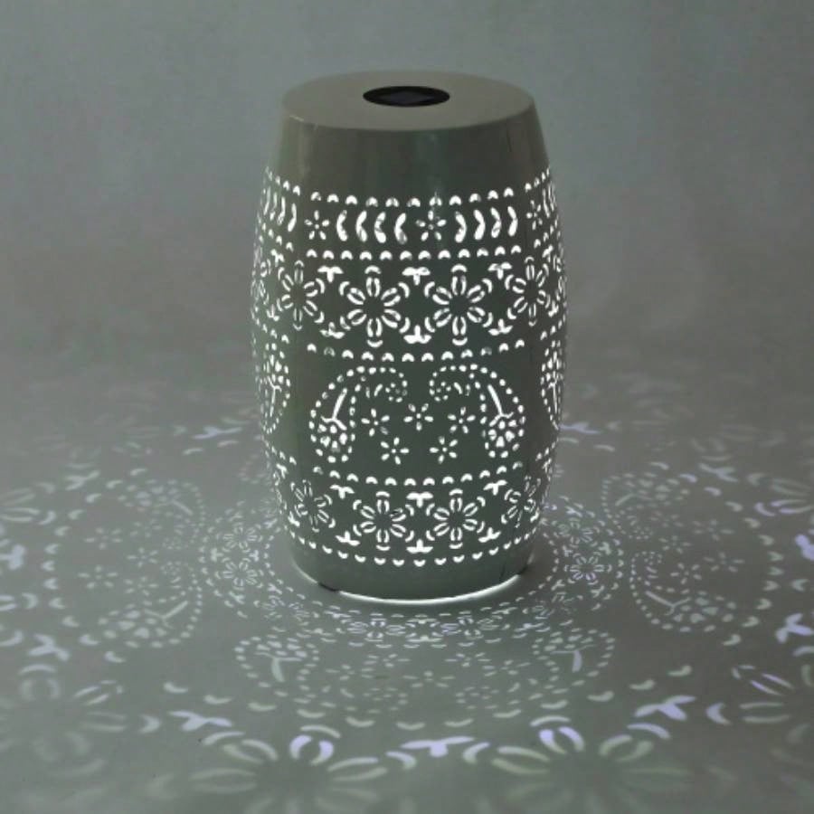 Side Table with Built - in Battery, Stunning Flower Pattern at Night, Friendly and Energy Efficient Outdoor Furniture, Patios Gardens and BackyardsWhite
